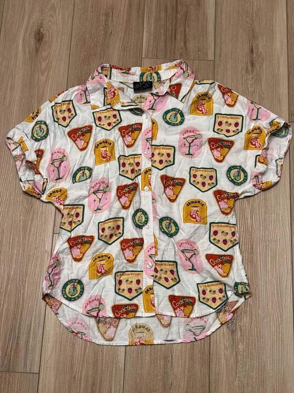 Milk & Honey Cocktail Print Button-Down Shirt Size S